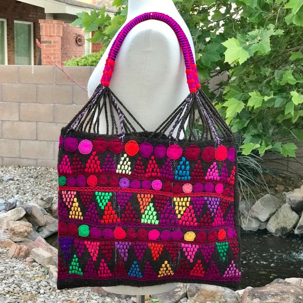 Mexican Hand Embroidered Tote Bag- Wool Bag
